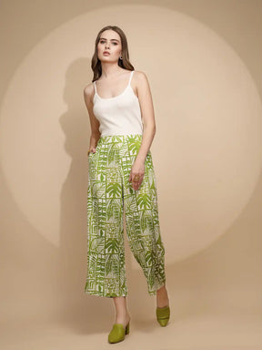 Leaf Green Linen Blend Regular Fit Trouser For Women