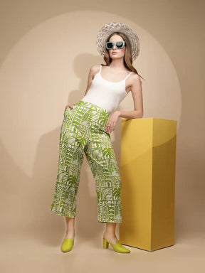 Leaf Green Linen Blend Regular Fit Trouser For Women