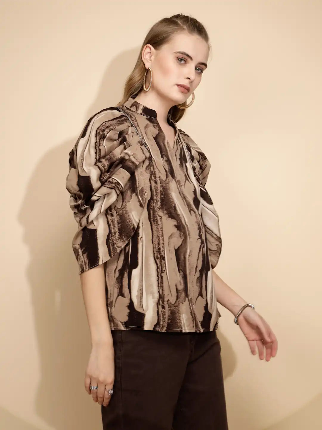 Coffee Loose Fit Blouse For Women - Global Republic
