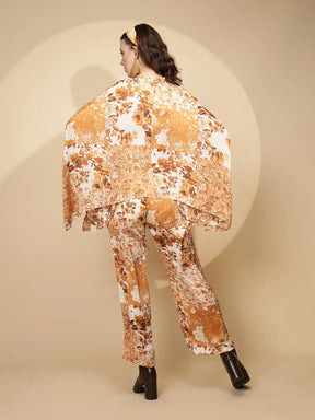 Khaki Polyester Blend Regular Fit Co-Ord Set For Women