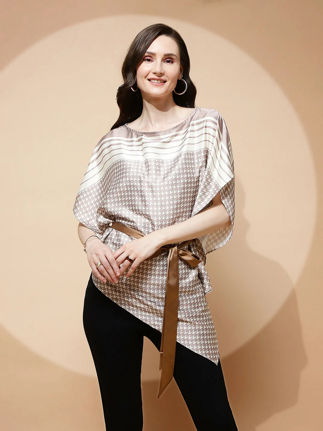 Mocha Printed Blouson Top - Global Republic