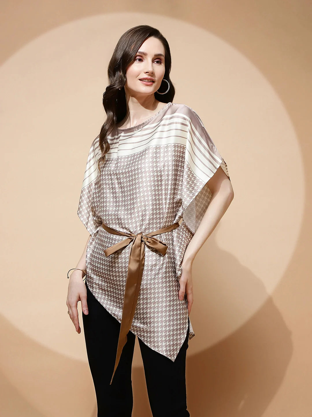 Mocha Printed Blouson Top - Global Republic