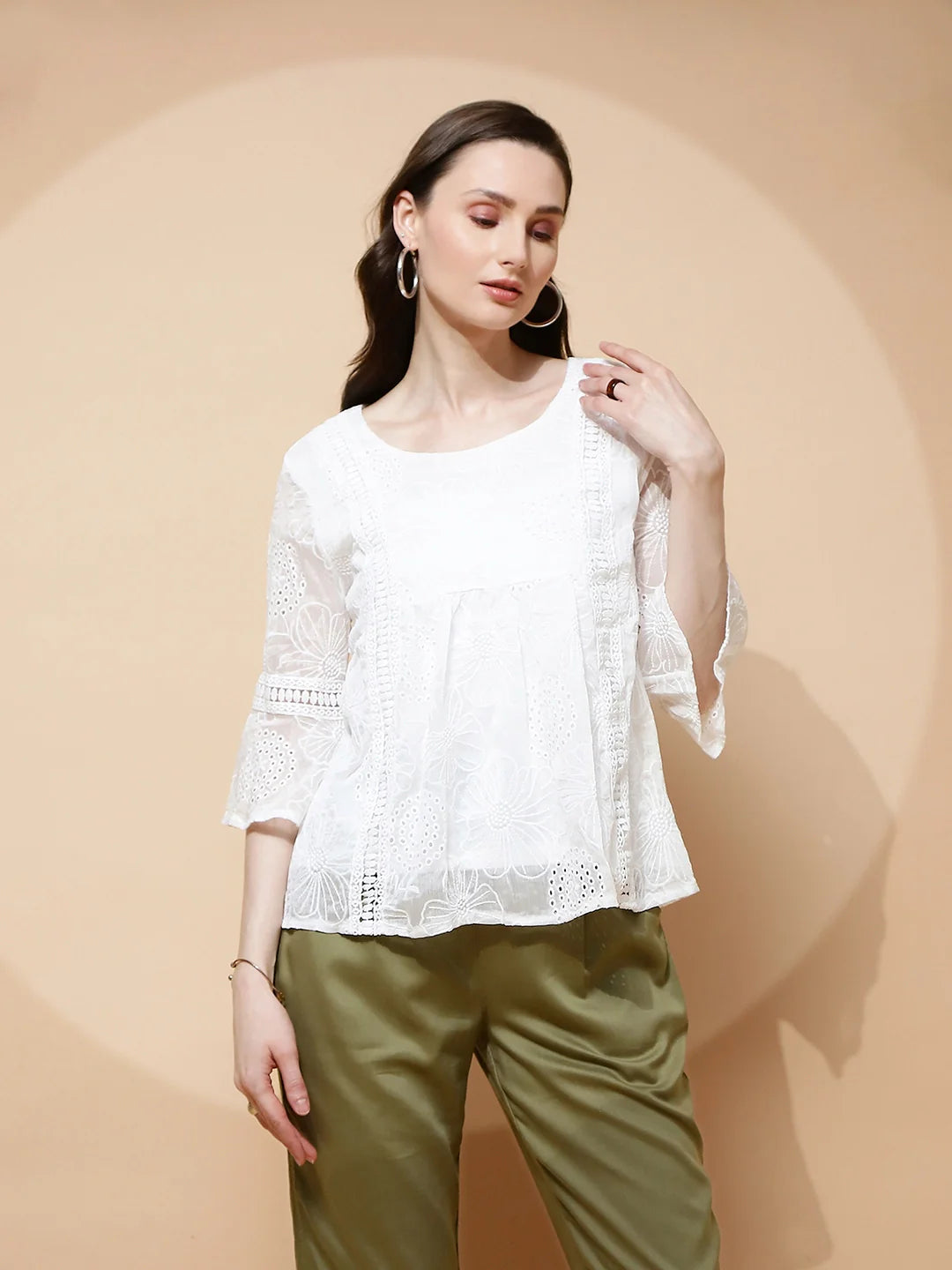 White Regular Fit Blouse For Women - Global Republic