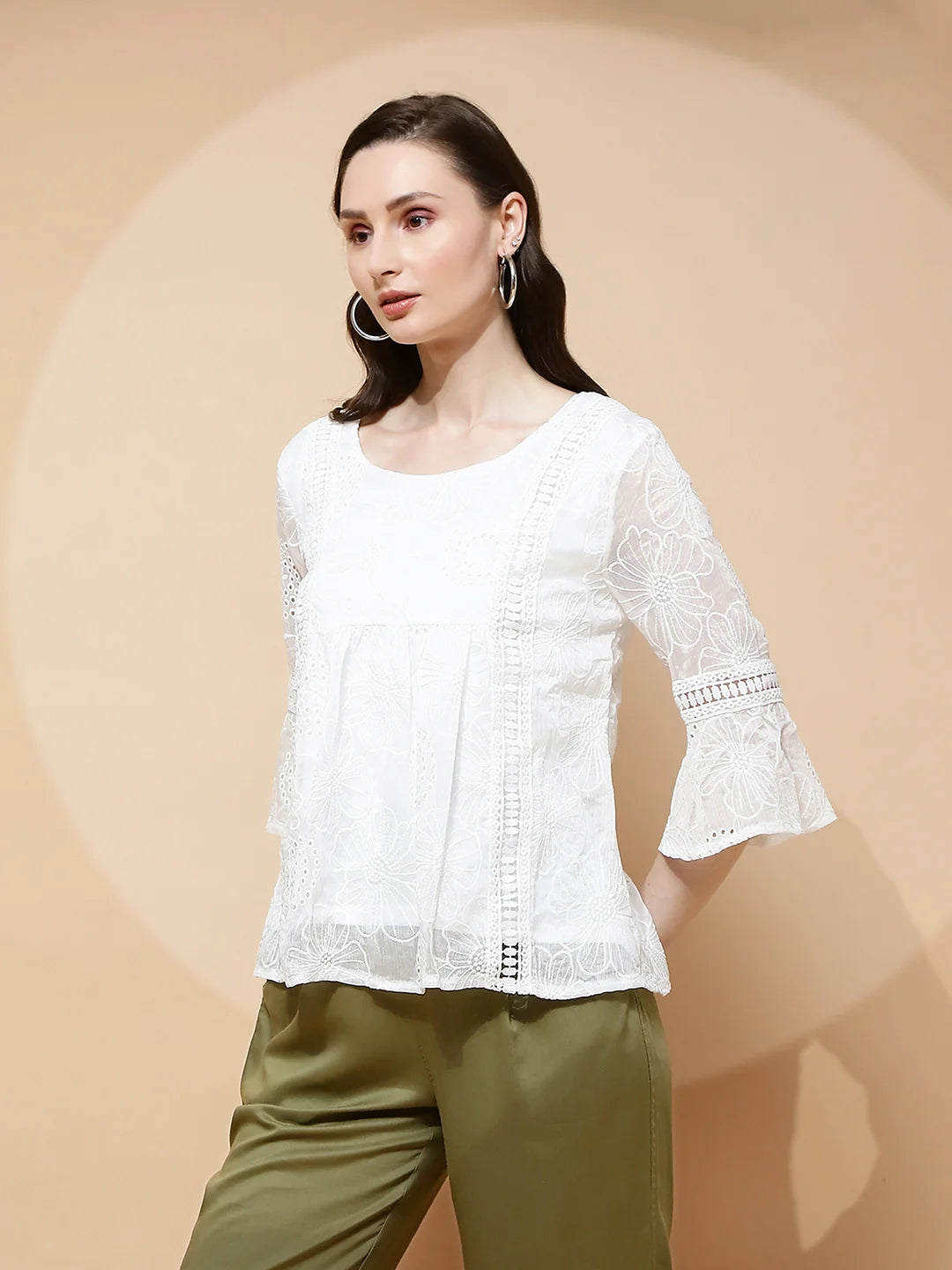 White Regular Fit Blouse For Women - Global Republic