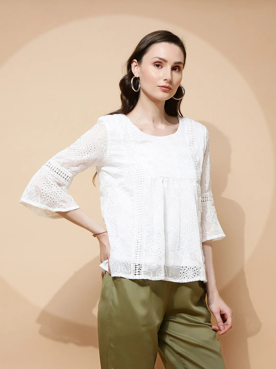 White Regular Fit Blouse For Women - Global Republic