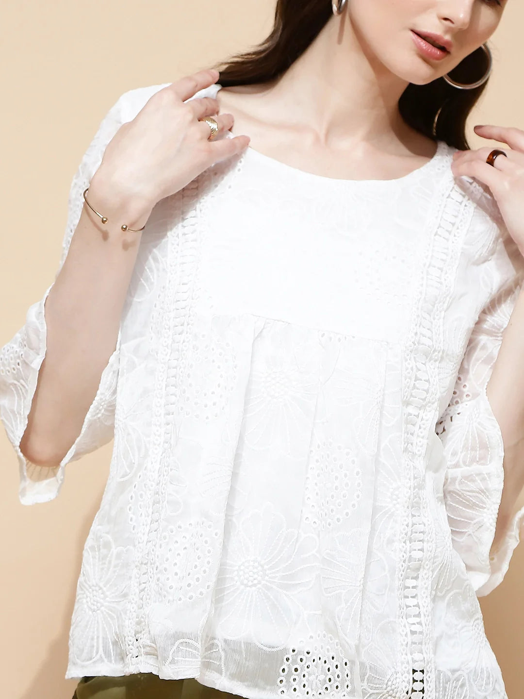 White Regular Fit Blouse For Women - Global Republic