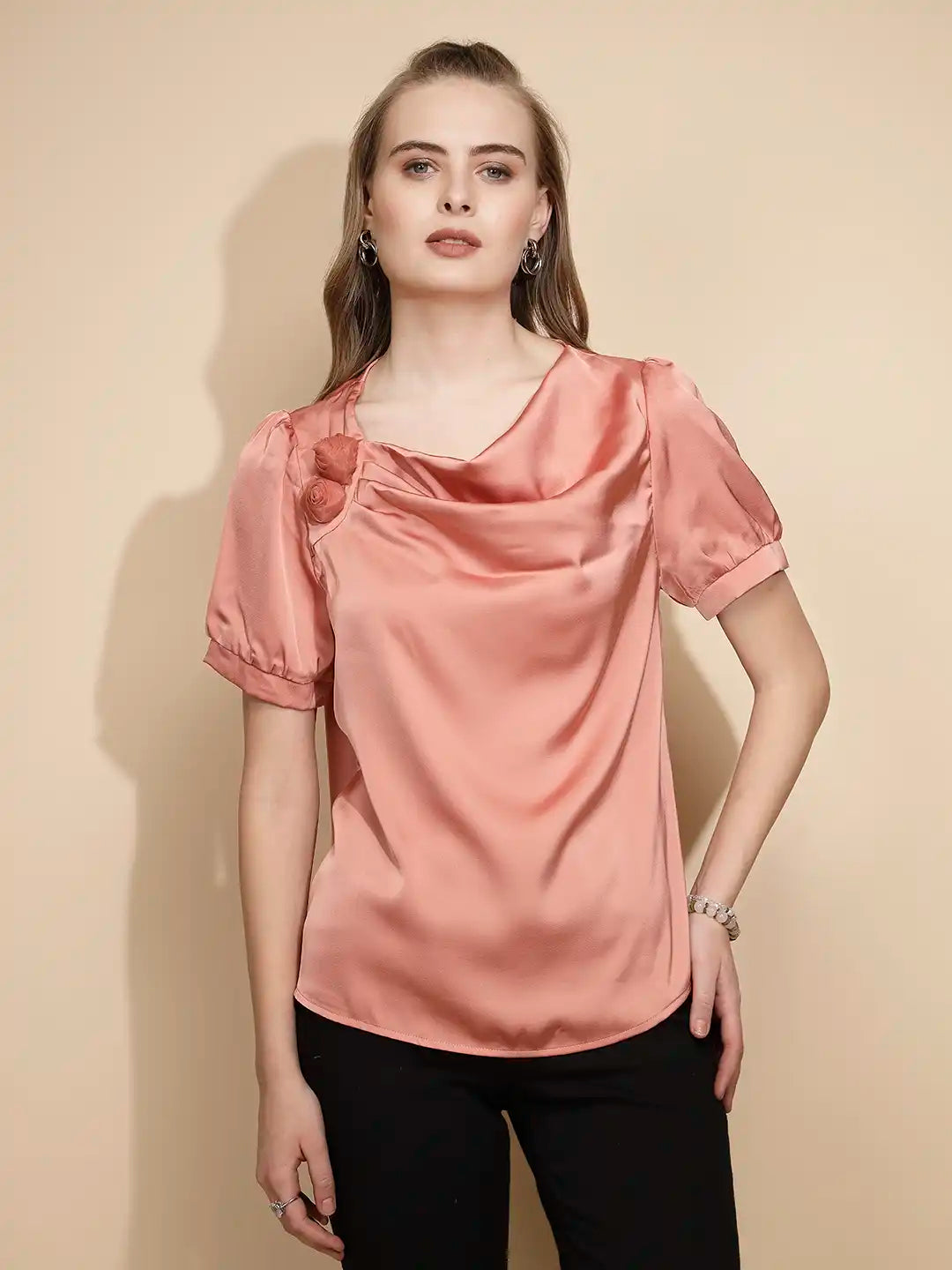 Orange Satin Cowl Neck Top - Global Republic