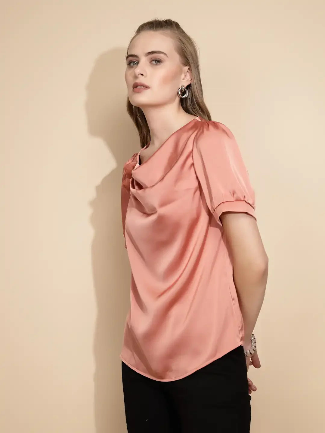 Orange Satin Cowl Neck Top - Global Republic