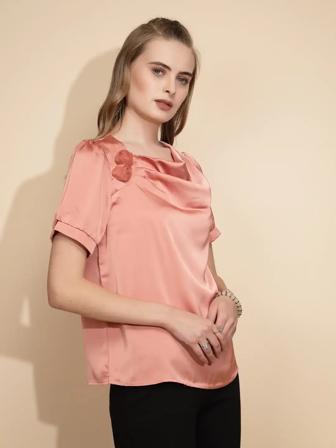 Orange Satin Cowl Neck Top - Global Republic