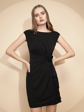 Black Polyester Blend Regular Fit Dress For Women