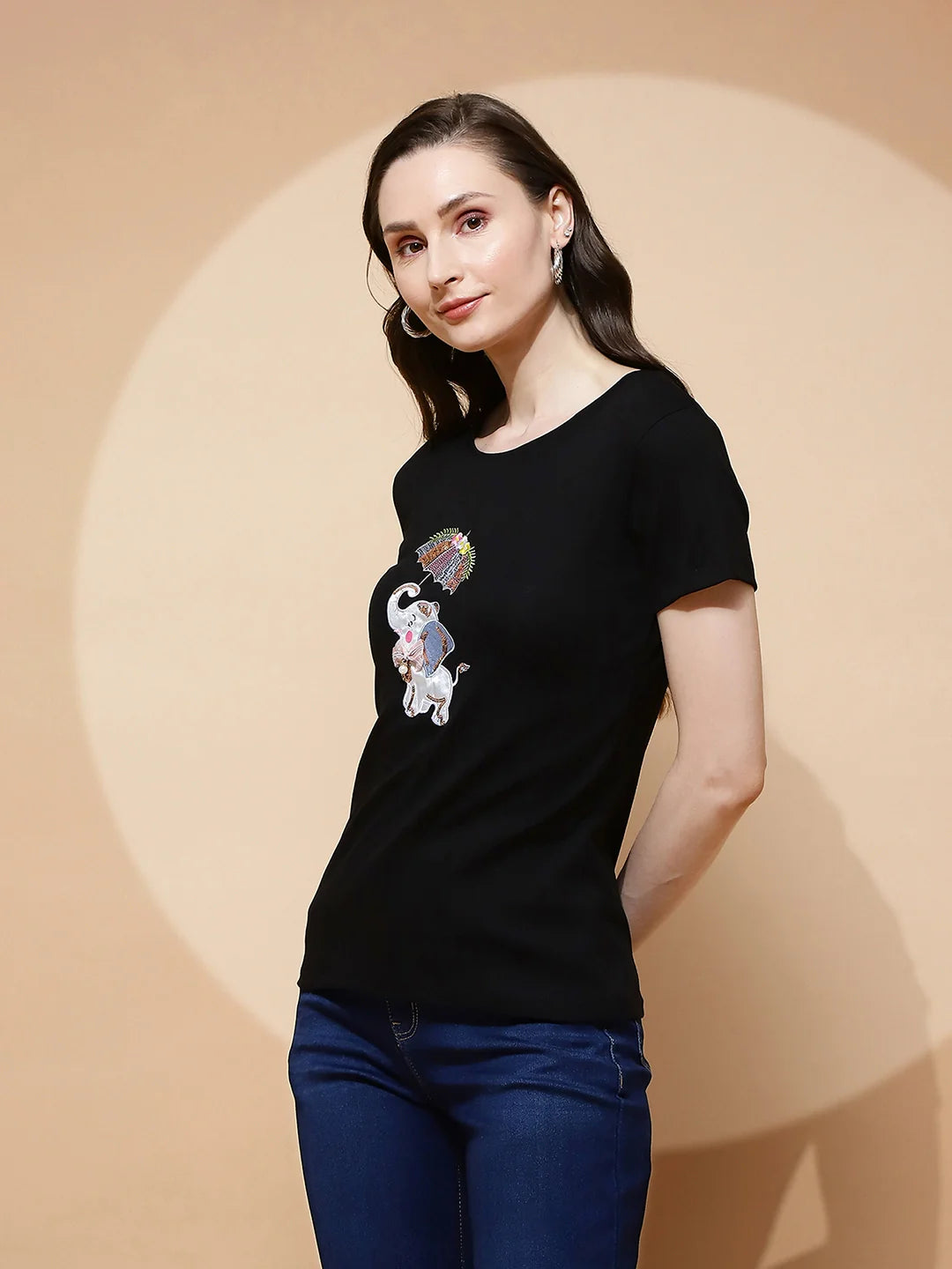 Black Cotton Blend Regular Fit Top - Global Republic