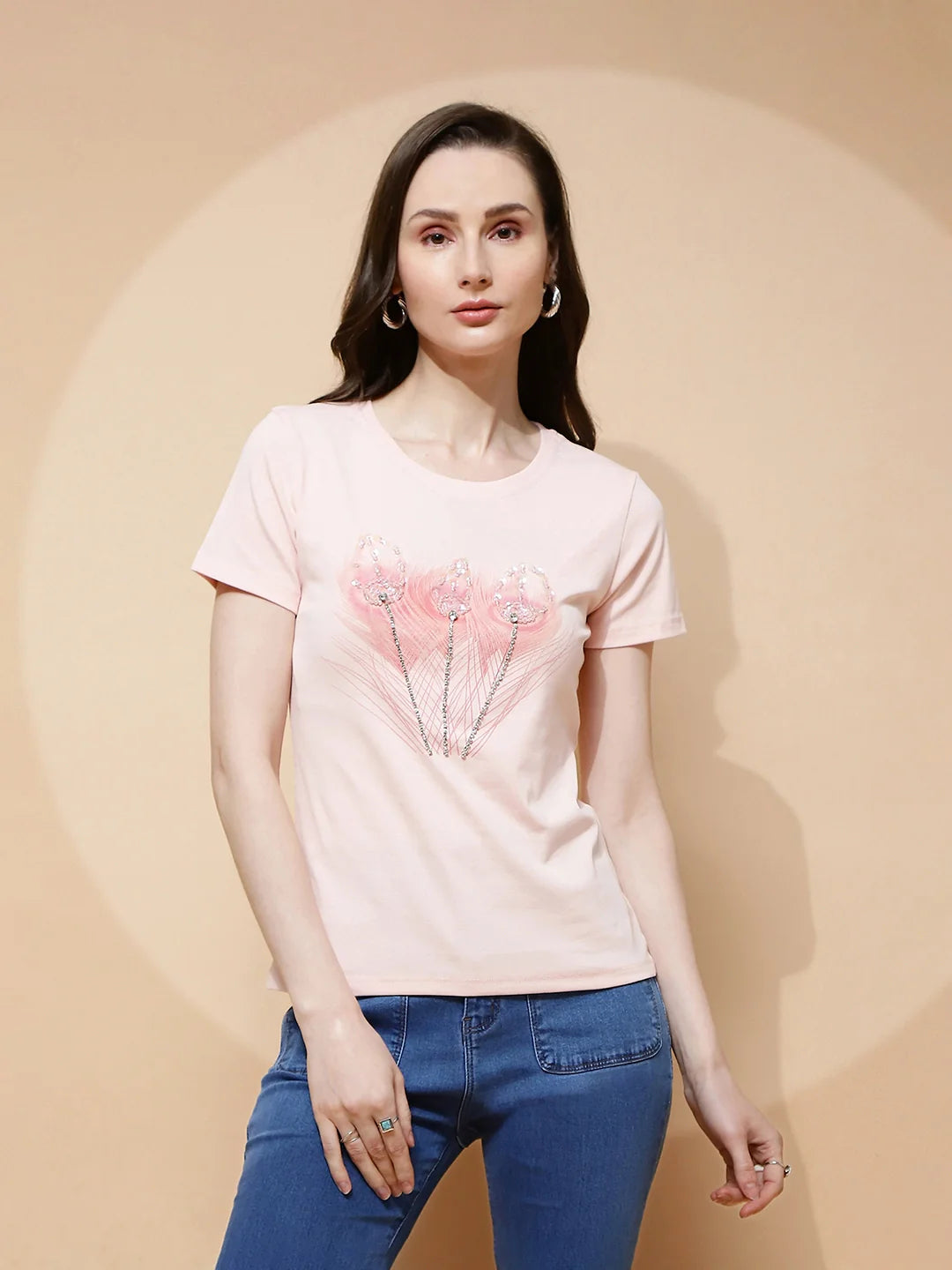 Pink Embellished Cotton Blend Top - Global Republic