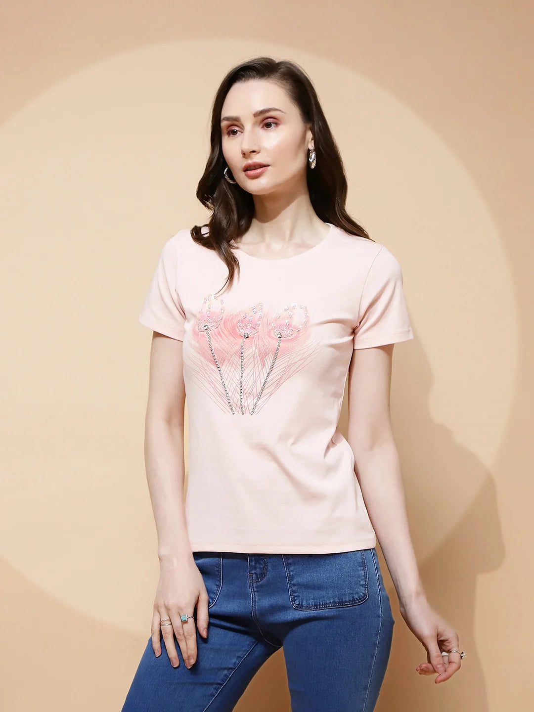 Pink Embellished Cotton Blend Top - Global Republic