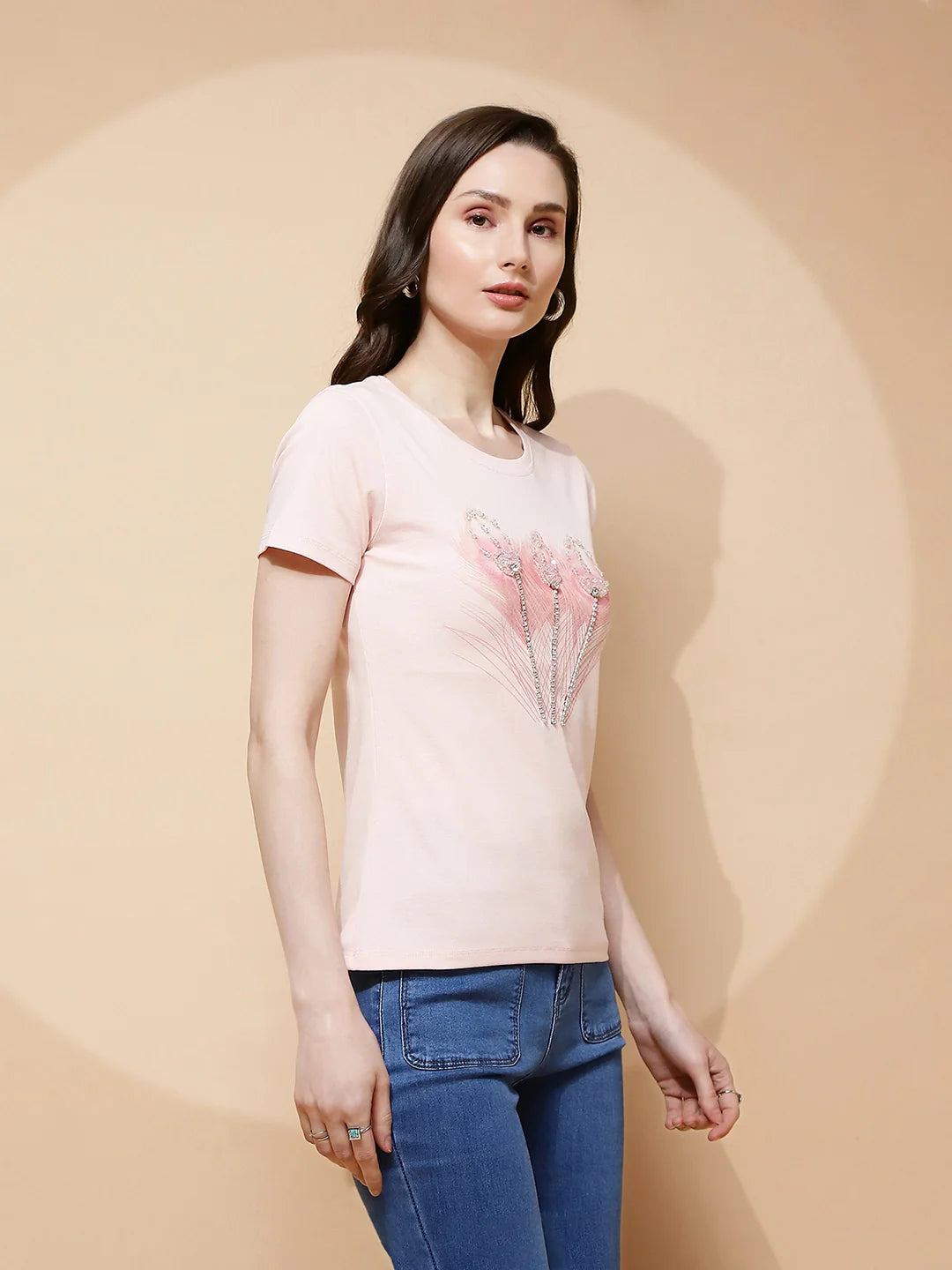 Pink Embellished Cotton Blend Top - Global Republic