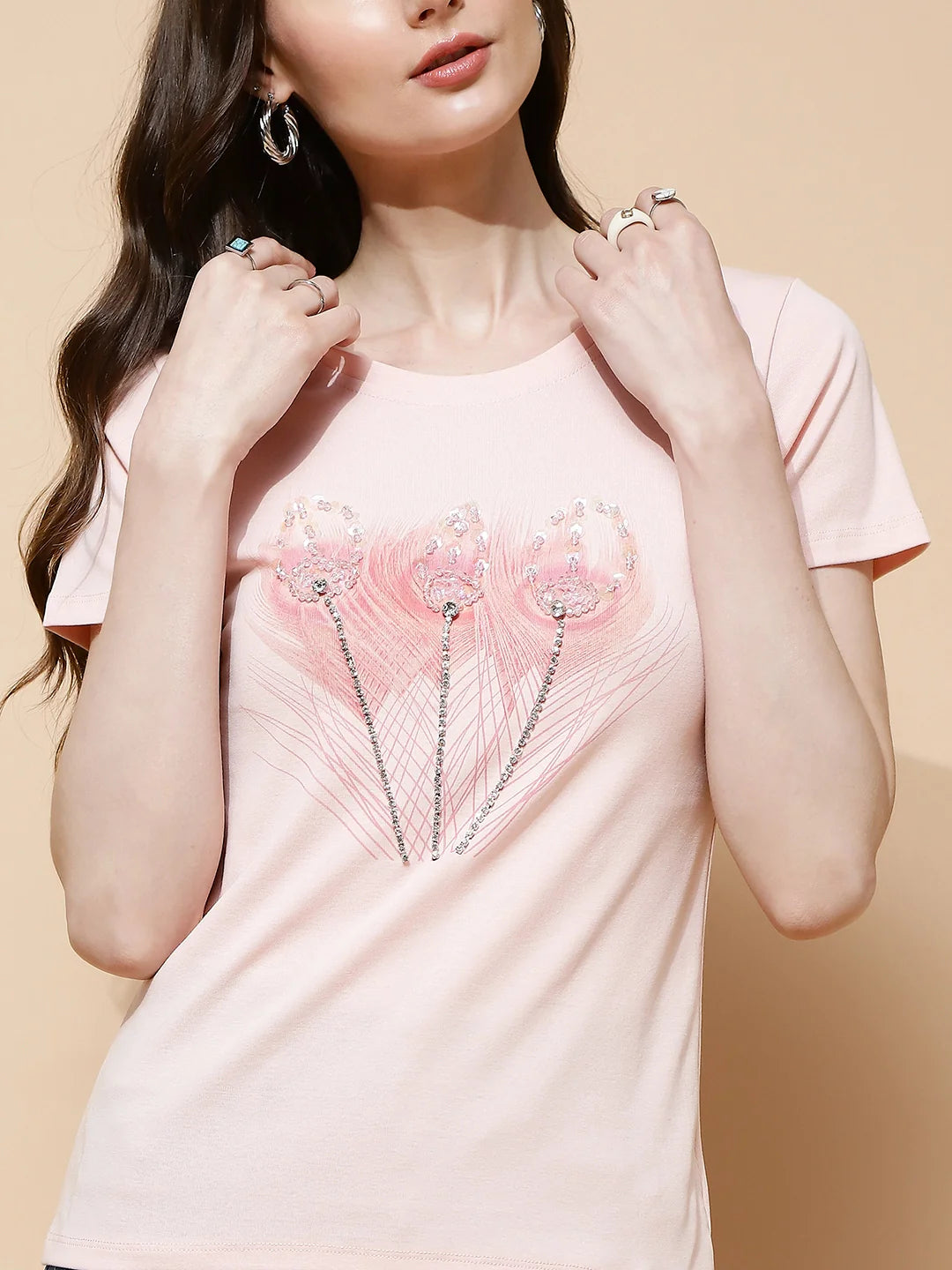Pink Embellished Cotton Blend Top - Global Republic