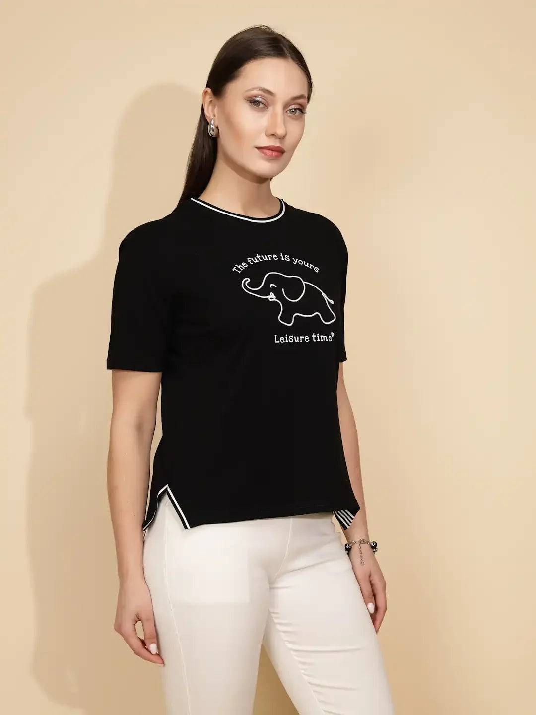 Black Cotton Blend Regular Fit Top For Women - Global Republic