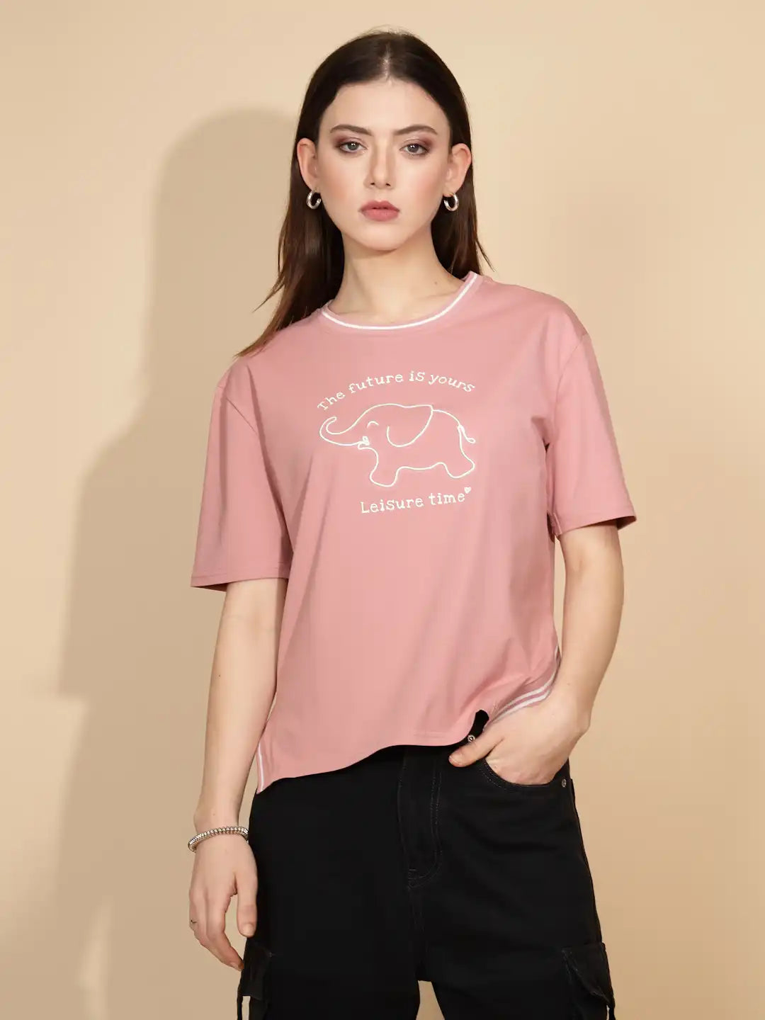 Pink Cotton Blend Graphic Top - Global Republic