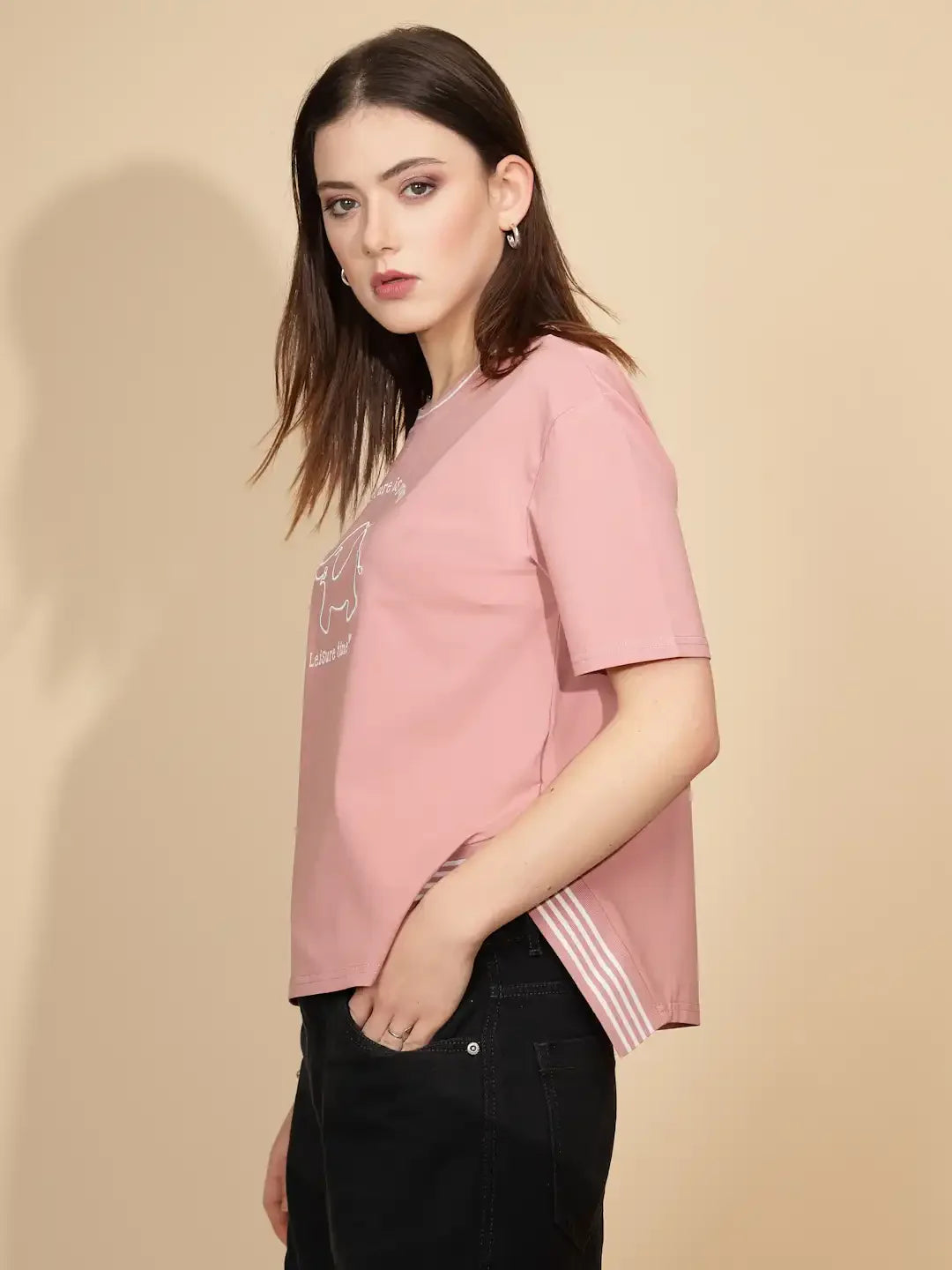 Pink Cotton Blend Graphic Top - Global Republic