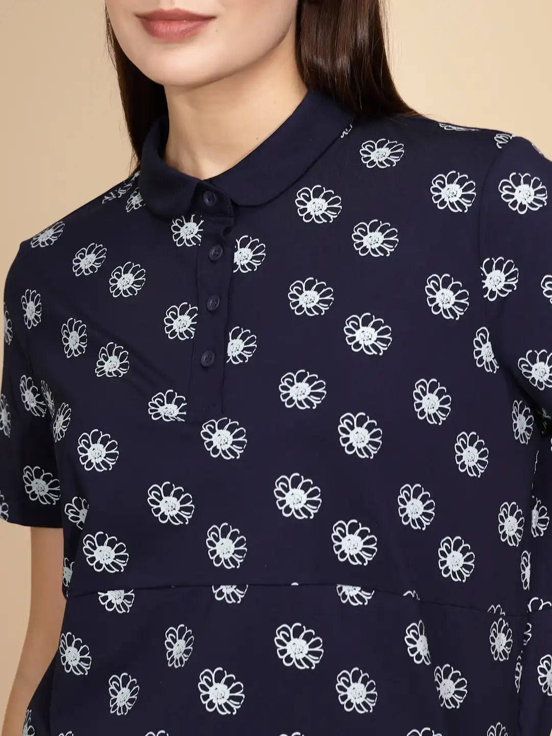 Navy Cotton Printed Loose Top - Global Republic