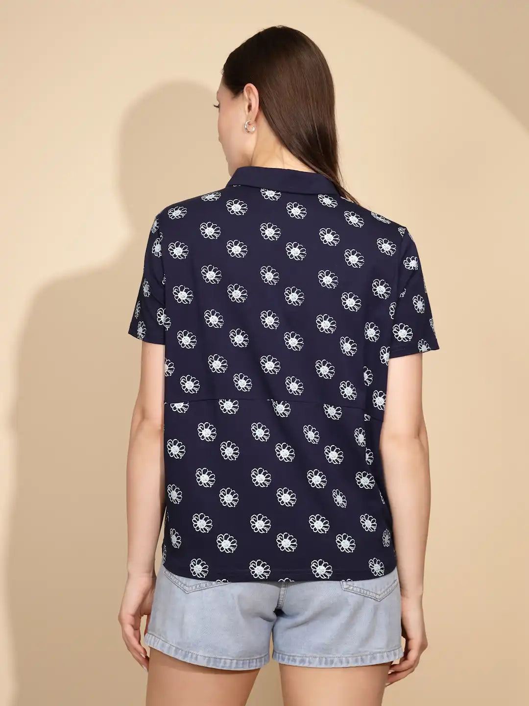 Navy Cotton Printed Loose Top - Global Republic