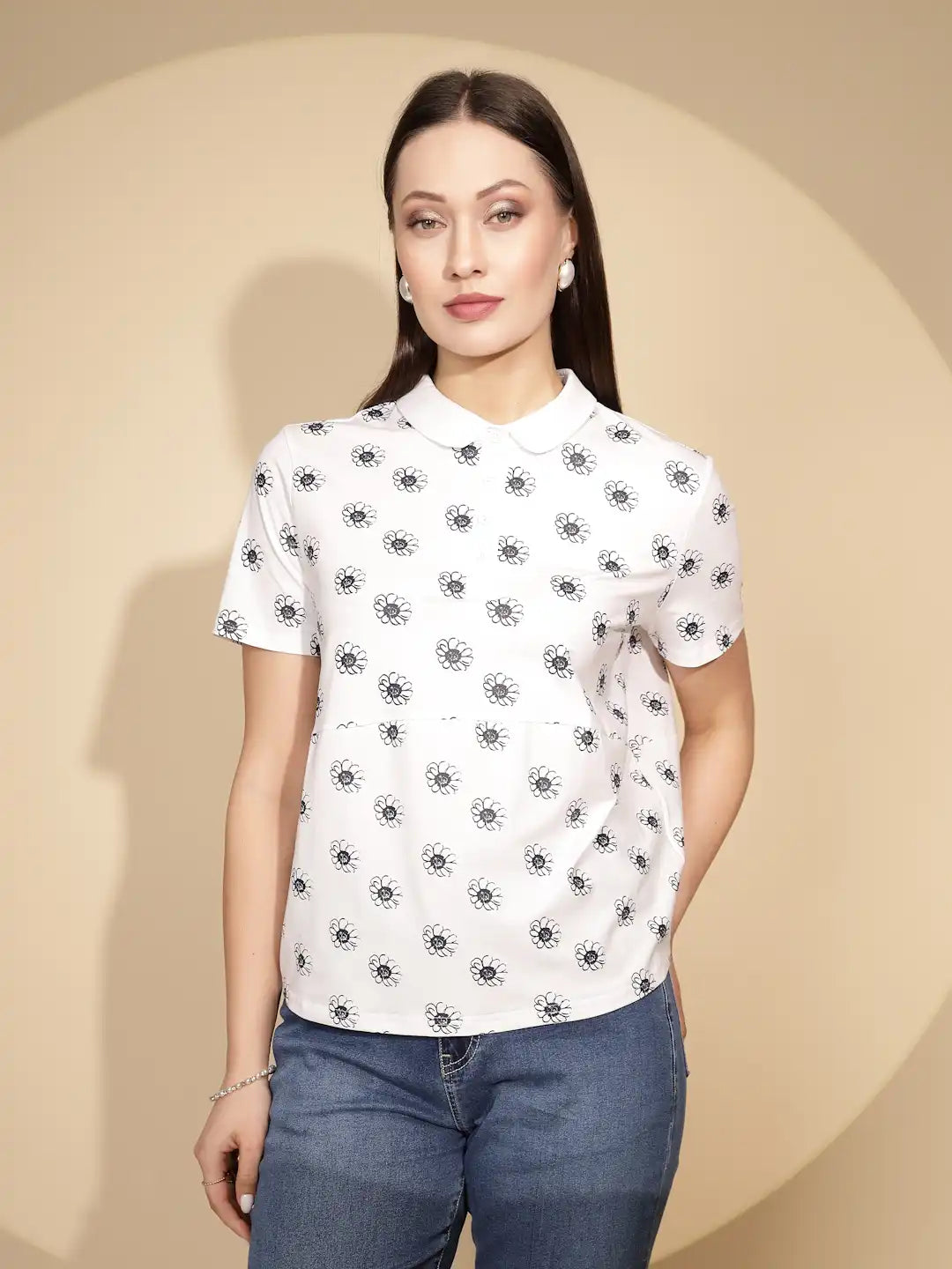 White Cotton Blend Loose Top - Global Republic