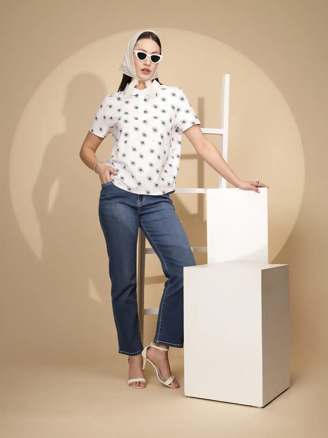 White Cotton Blend Loose Top - Global Republic