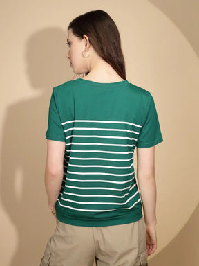 Green Cotton Blend Regular Fit Top For Women