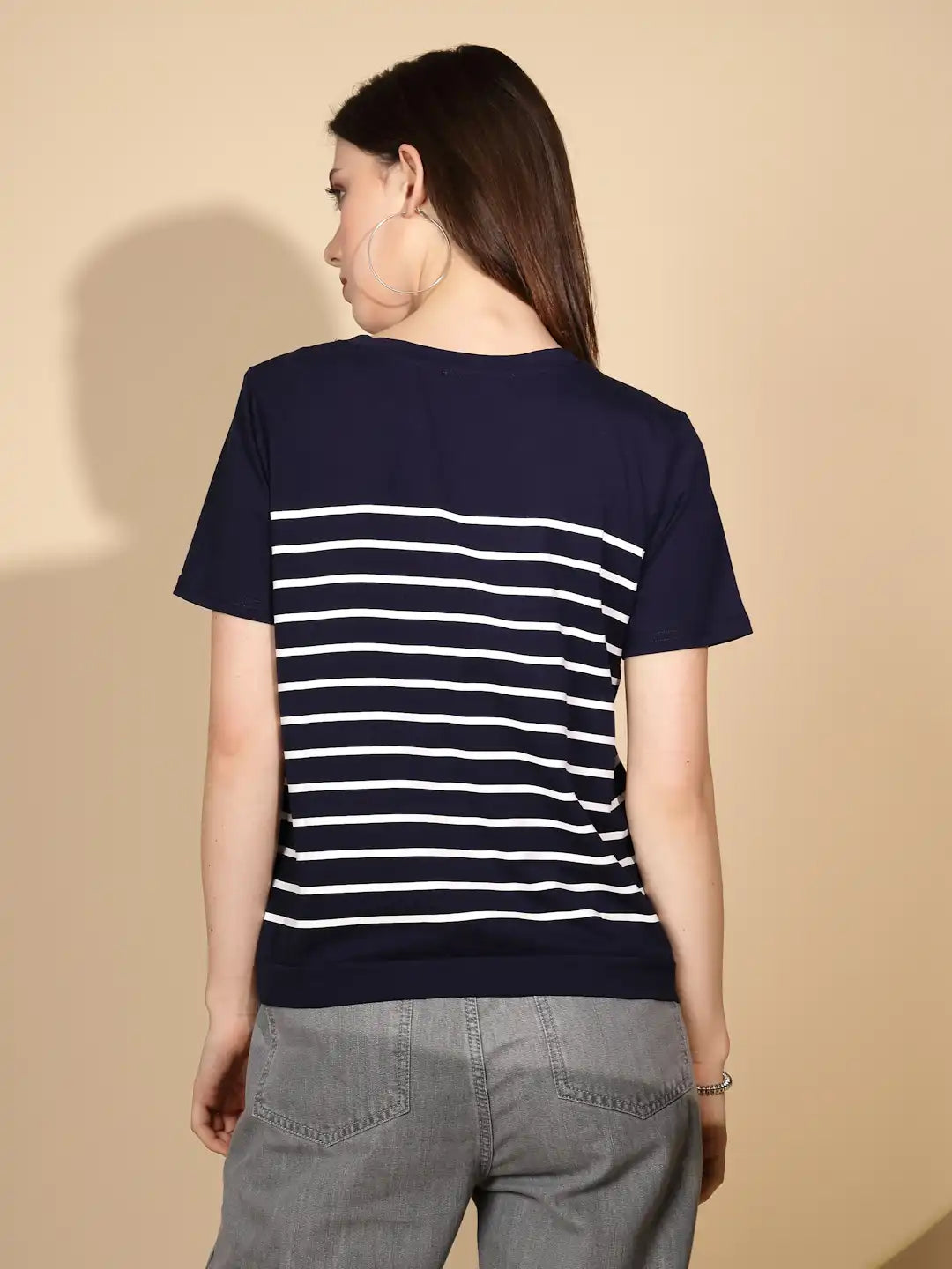 Navy Cotton Blend Regular Fit Top For Women