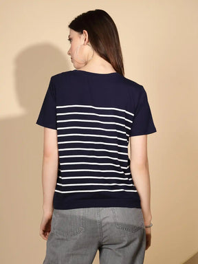 Navy Cotton Blend Regular Fit Top For Women