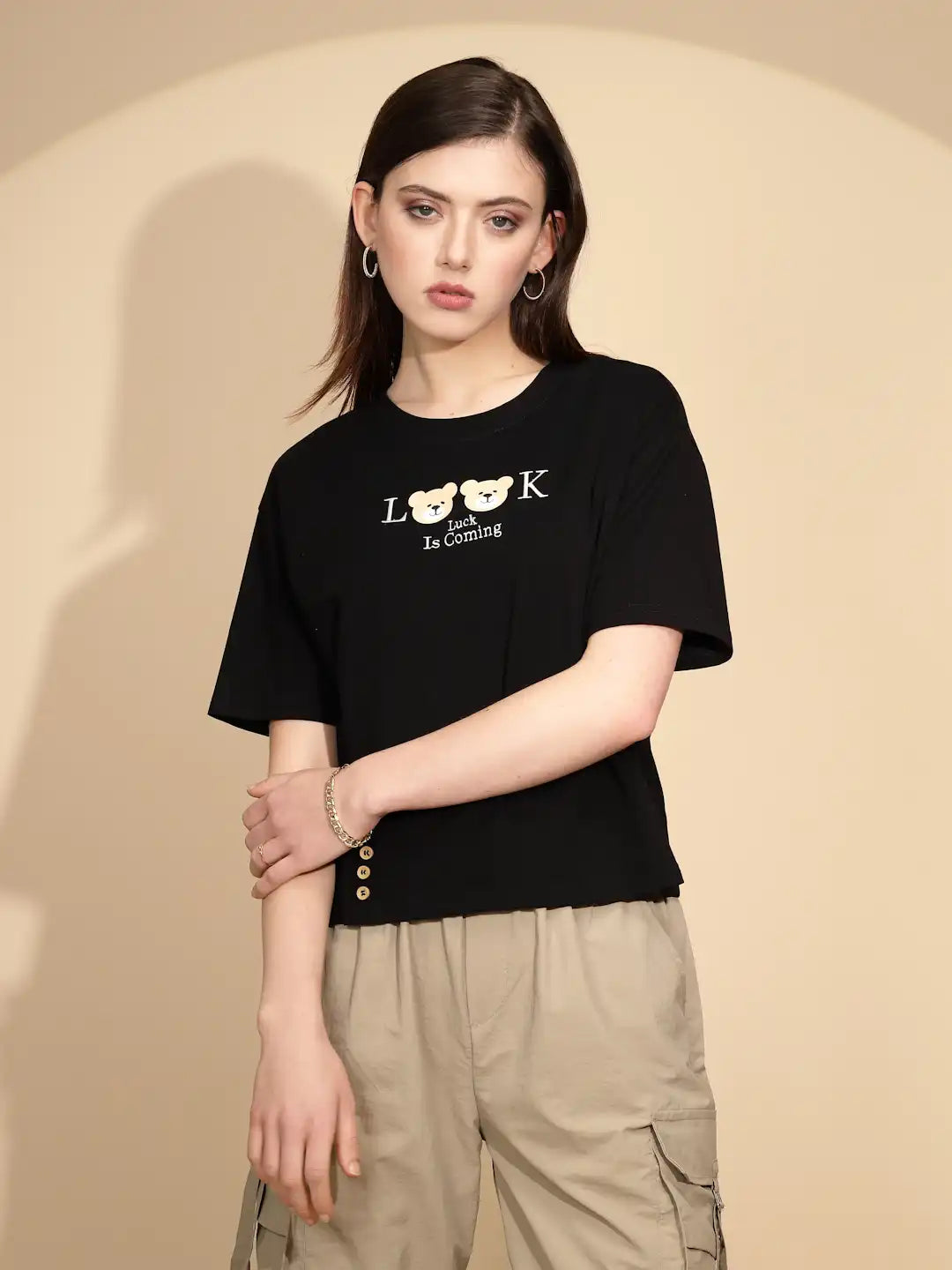 Black Cotton Blend Regular Fit Top - Global Republic