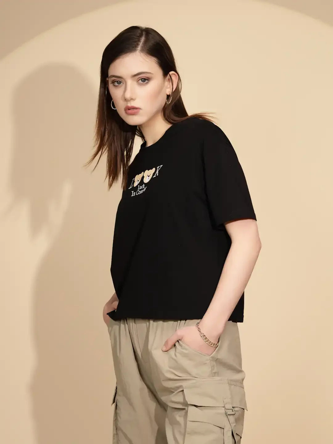Black Cotton Blend Regular Fit Top - Global Republic