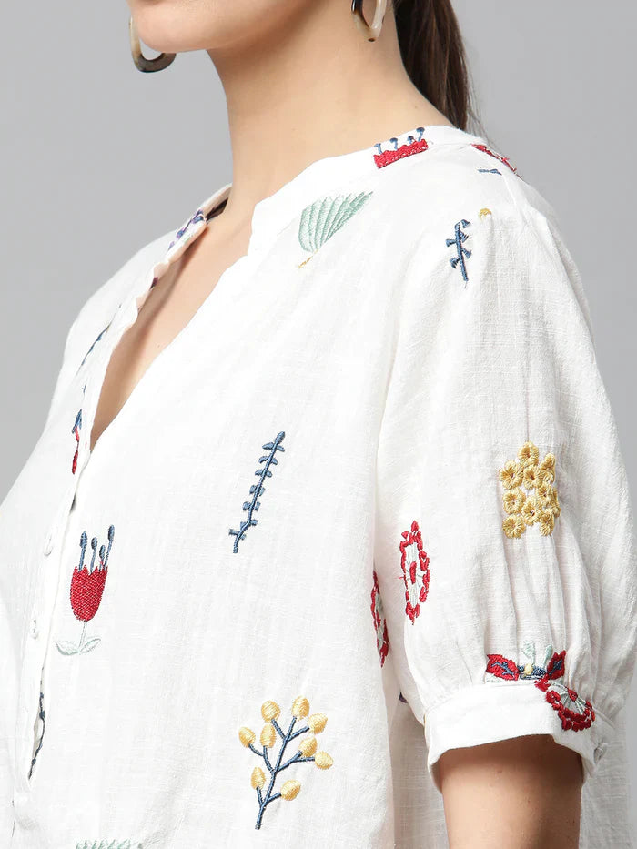 White Cotton Quirky Top - Global Republic