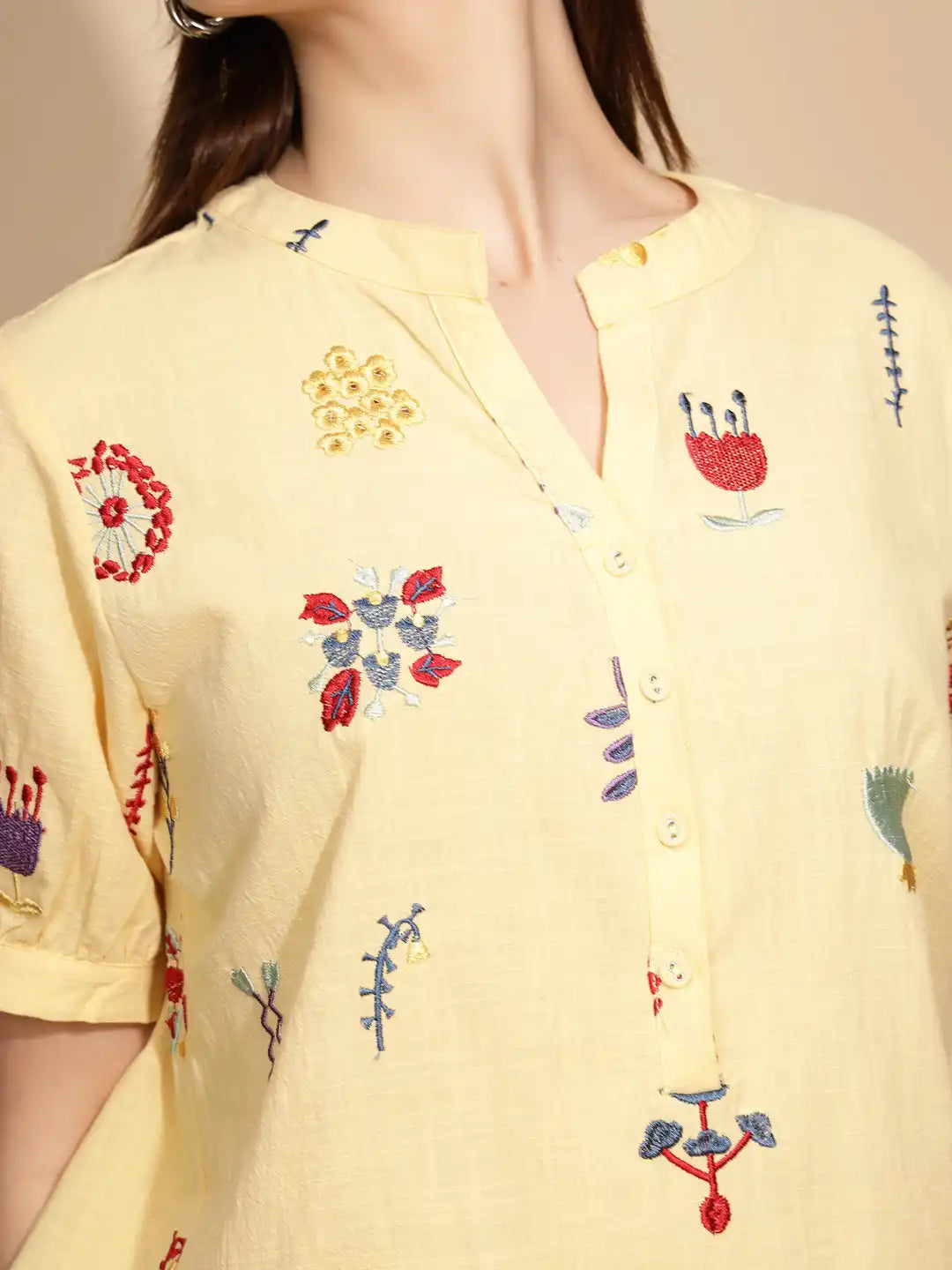 Yellow Embroidered Cotton Top - Global Republic