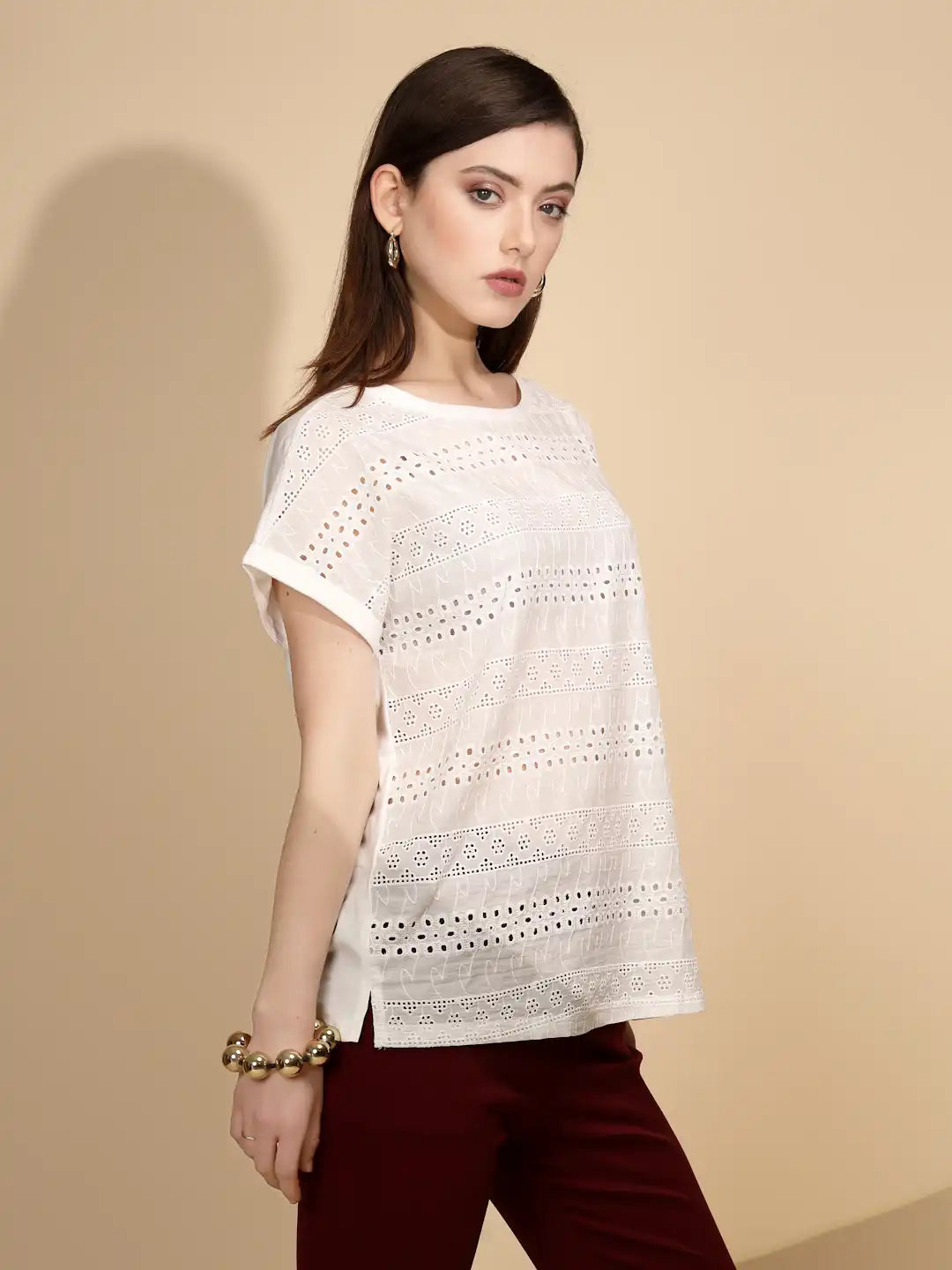 White Cotton Schiffli Top - Global Republic
