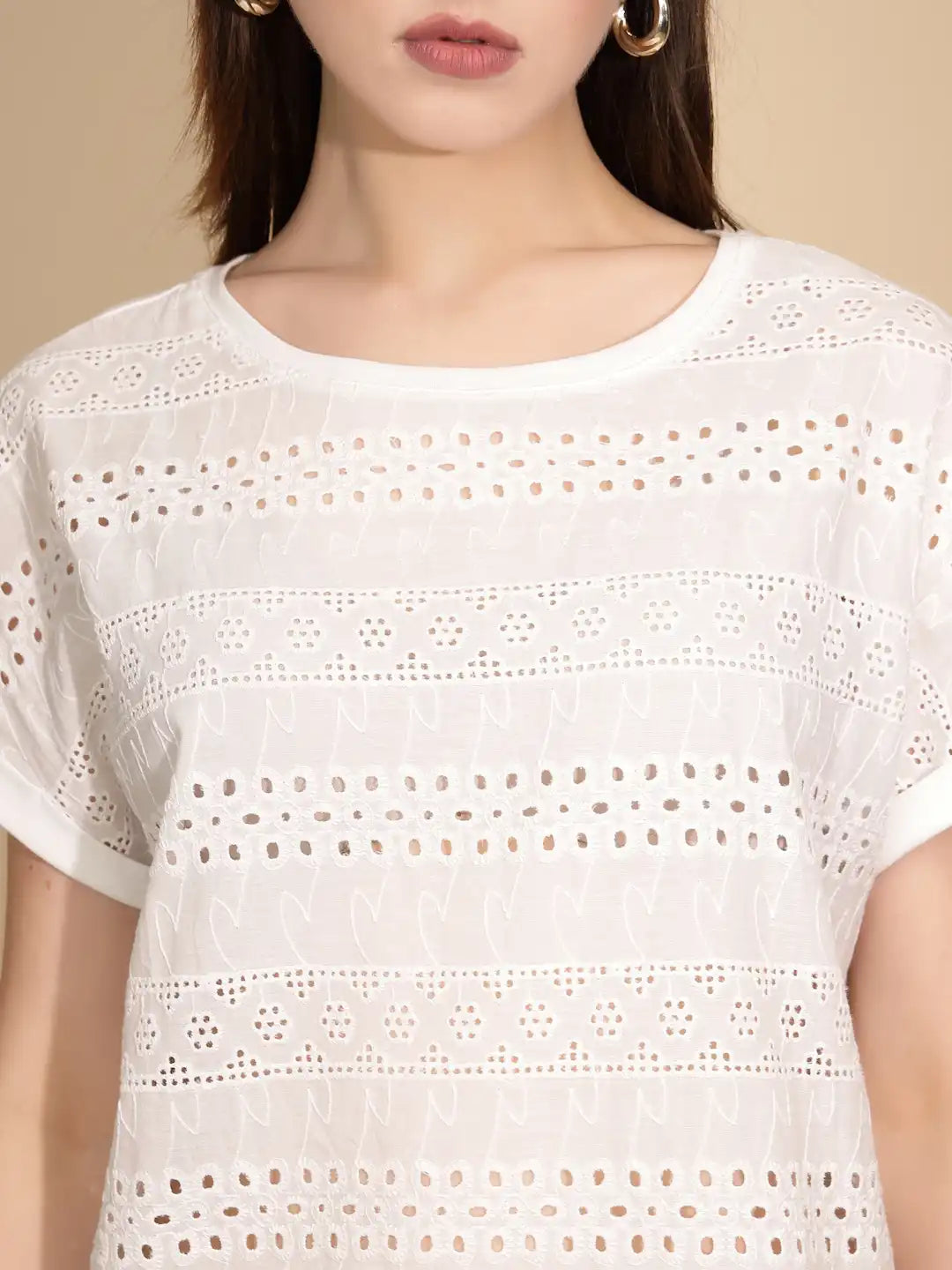 White Cotton Schiffli Top - Global Republic