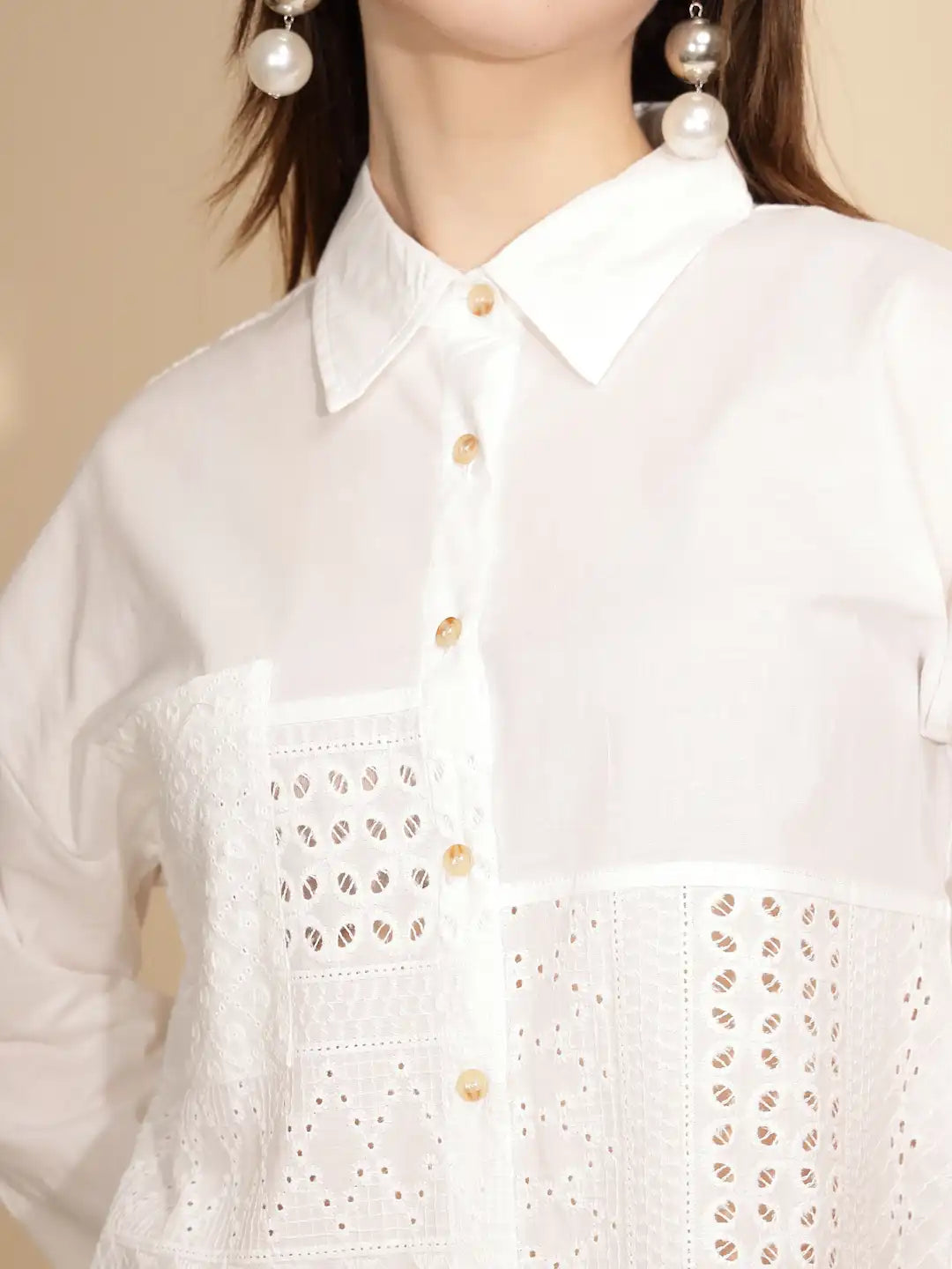 White Cotton Schiffli Shirt - Global Republic