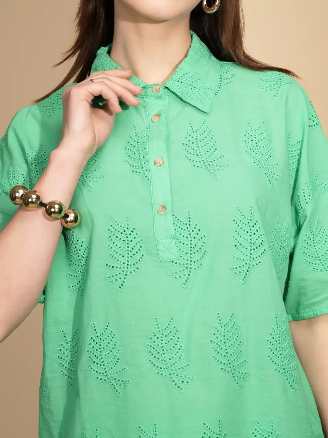 Green Embroidered Cotton Shirt - Global Republic