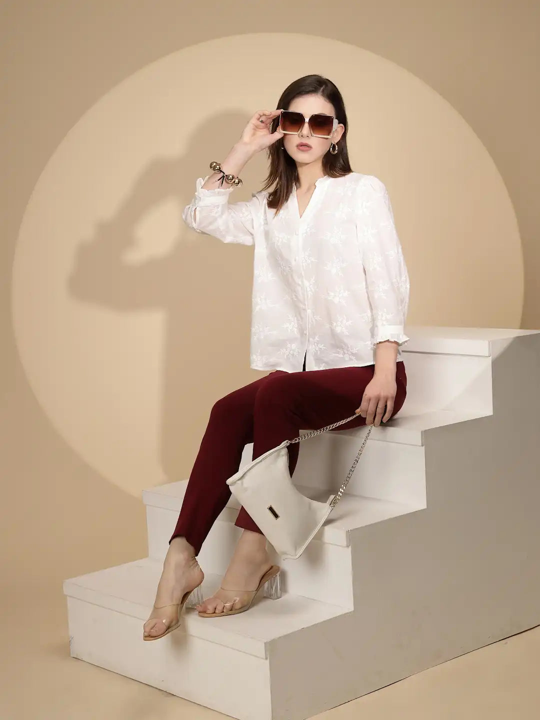 White Embroidered Cotton Shirt - Global Republic