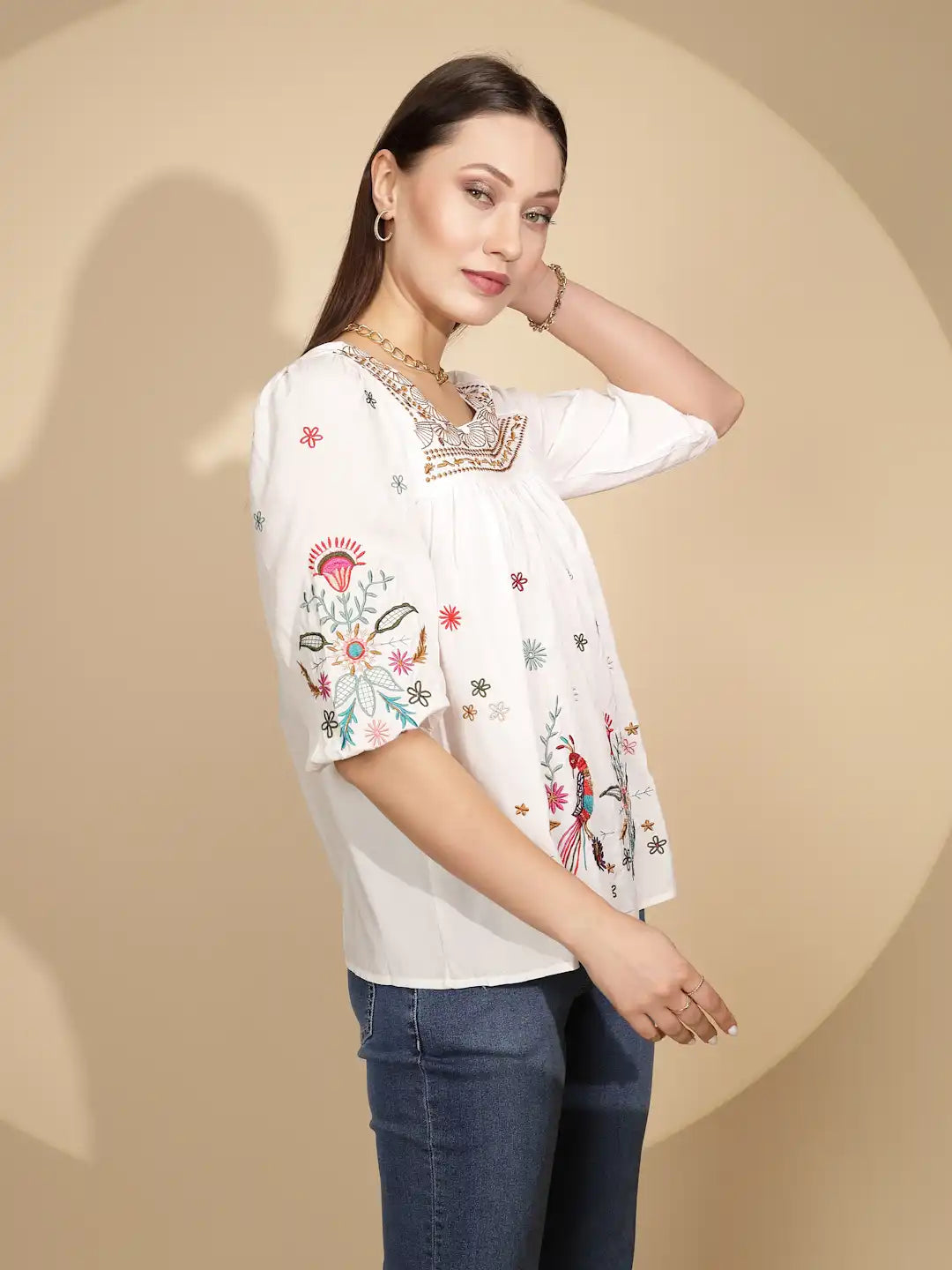 White Square Neck Cotton Top - Global Republic