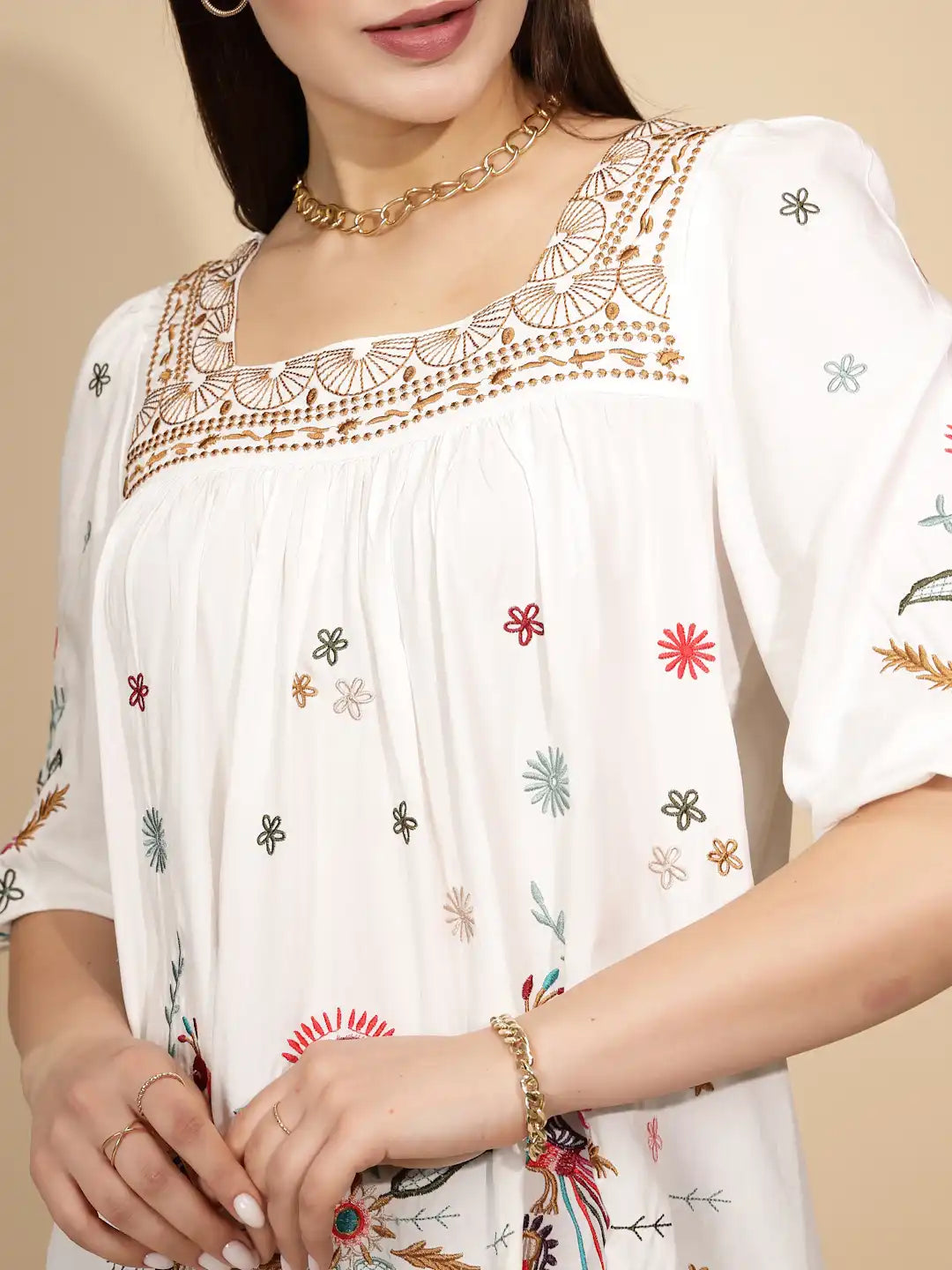 White Square Neck Cotton Top - Global Republic