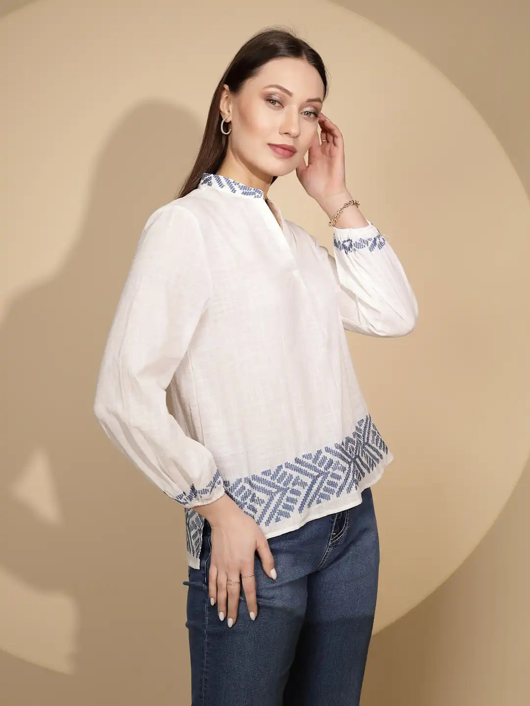 White Embroidered Cotton Top - Global Republic