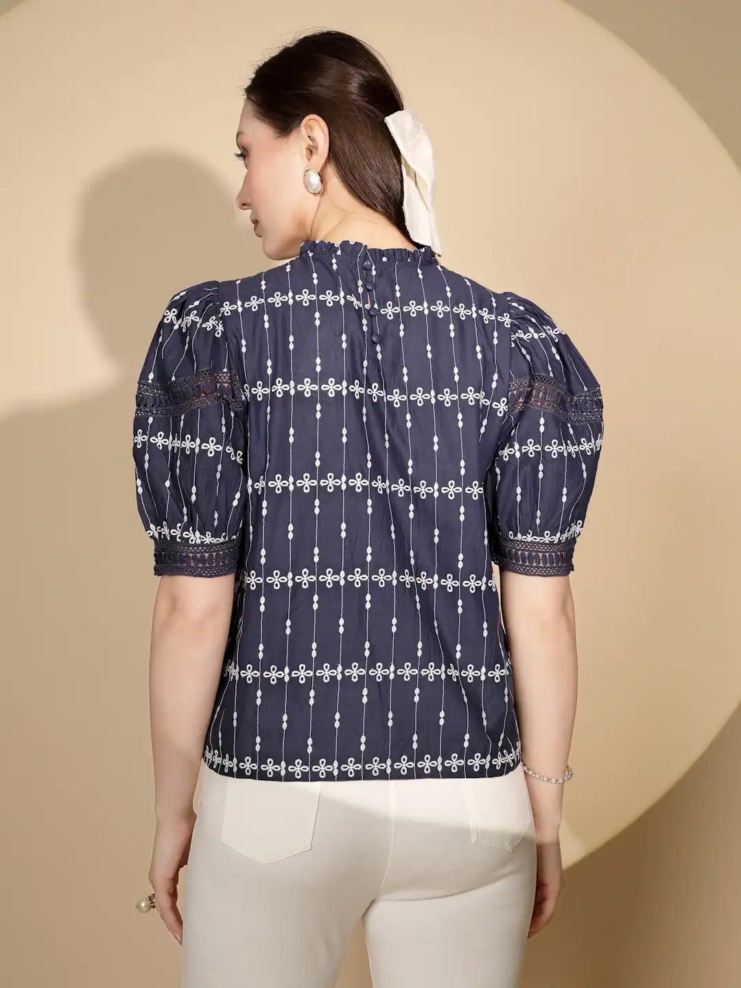 Navy Cotton Regular Fit Blouson Top - Global Republic