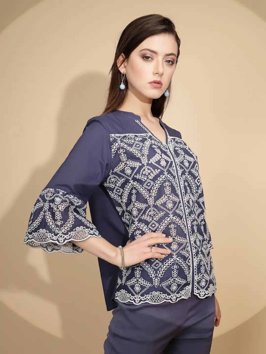 Navy Embroidered Cotton Top - Global Republic