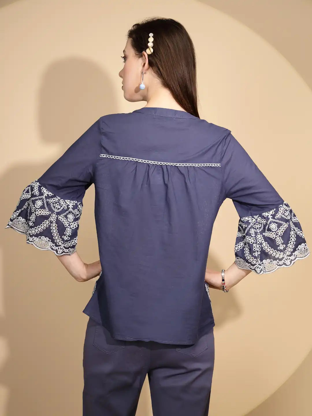 Navy Embroidered Cotton Top - Global Republic