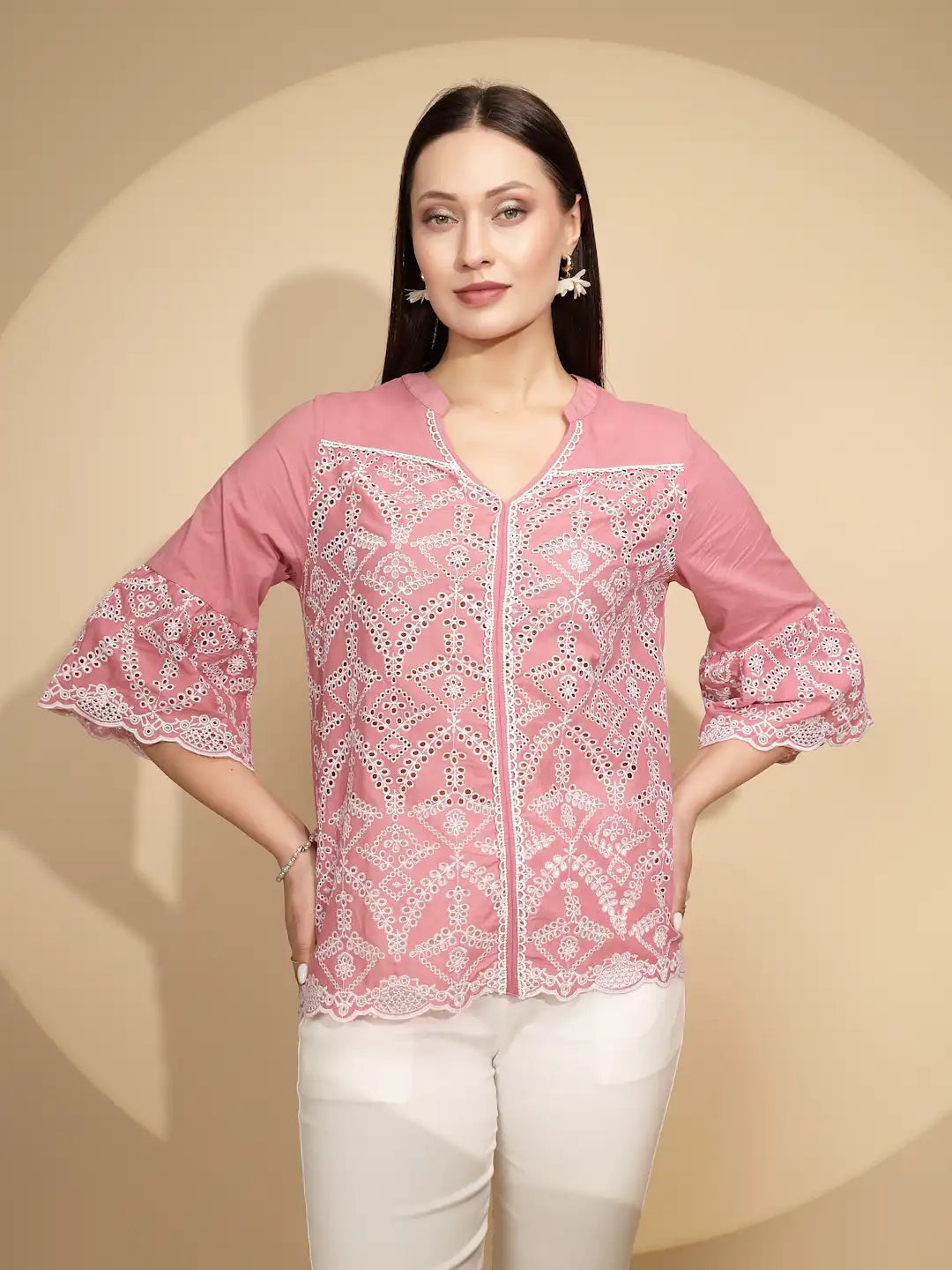 Pink Cotton Regular Fit Blouson Top - Global Republic