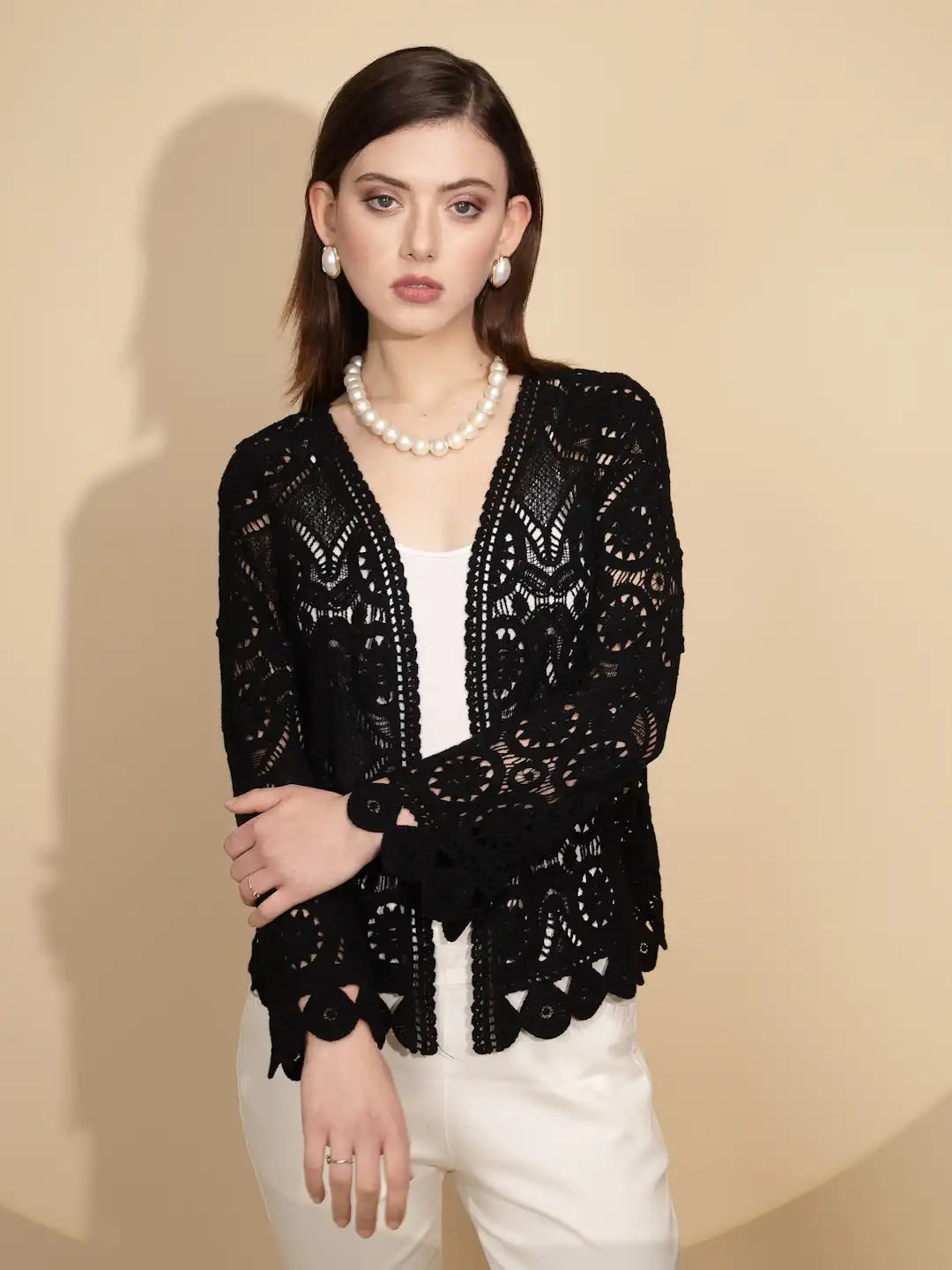 Black Cotton Blend Regular Fit Shrug - Global Republic