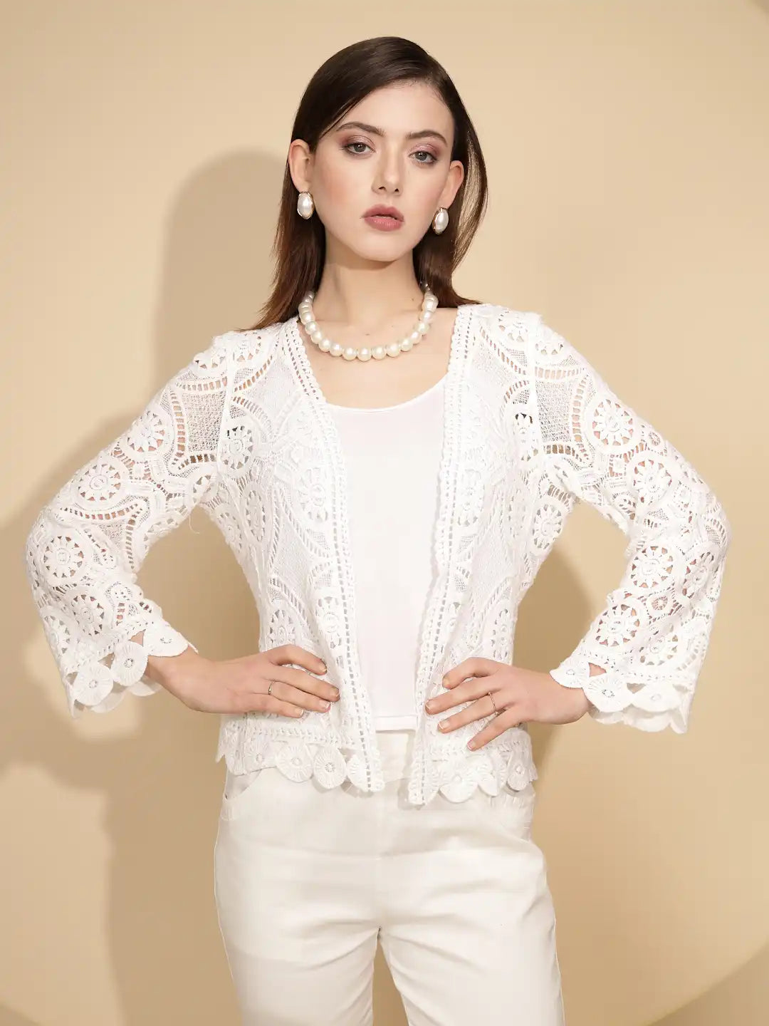 White Cotton Blend Shrug - Global Republic