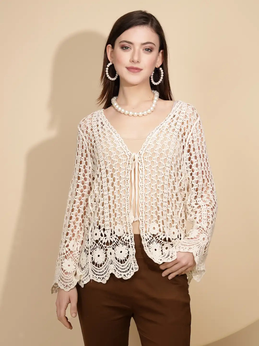 Beige Cotton Blend Shrug - Global Republic