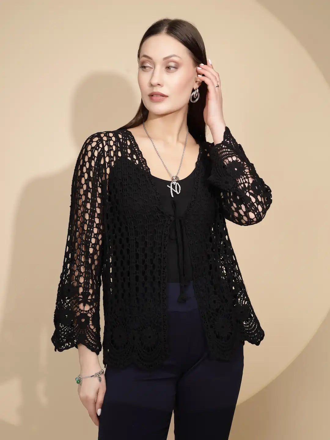 Black Cotton Blend Shrug - Global Republic