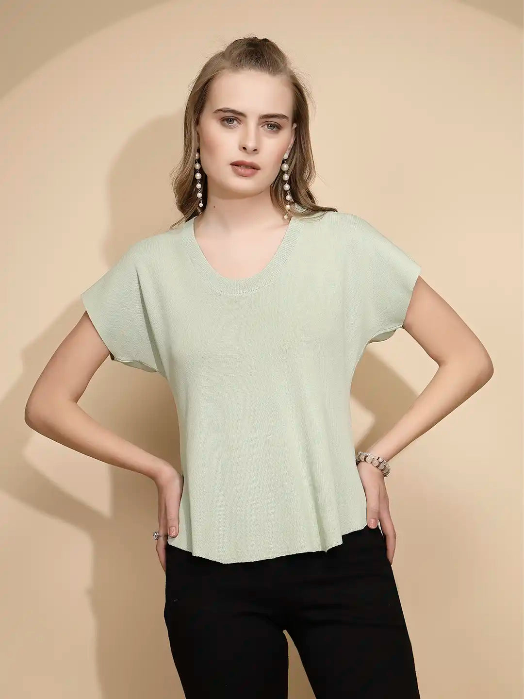 Sage Green Rayon Blend Boxy Top - Global Republic